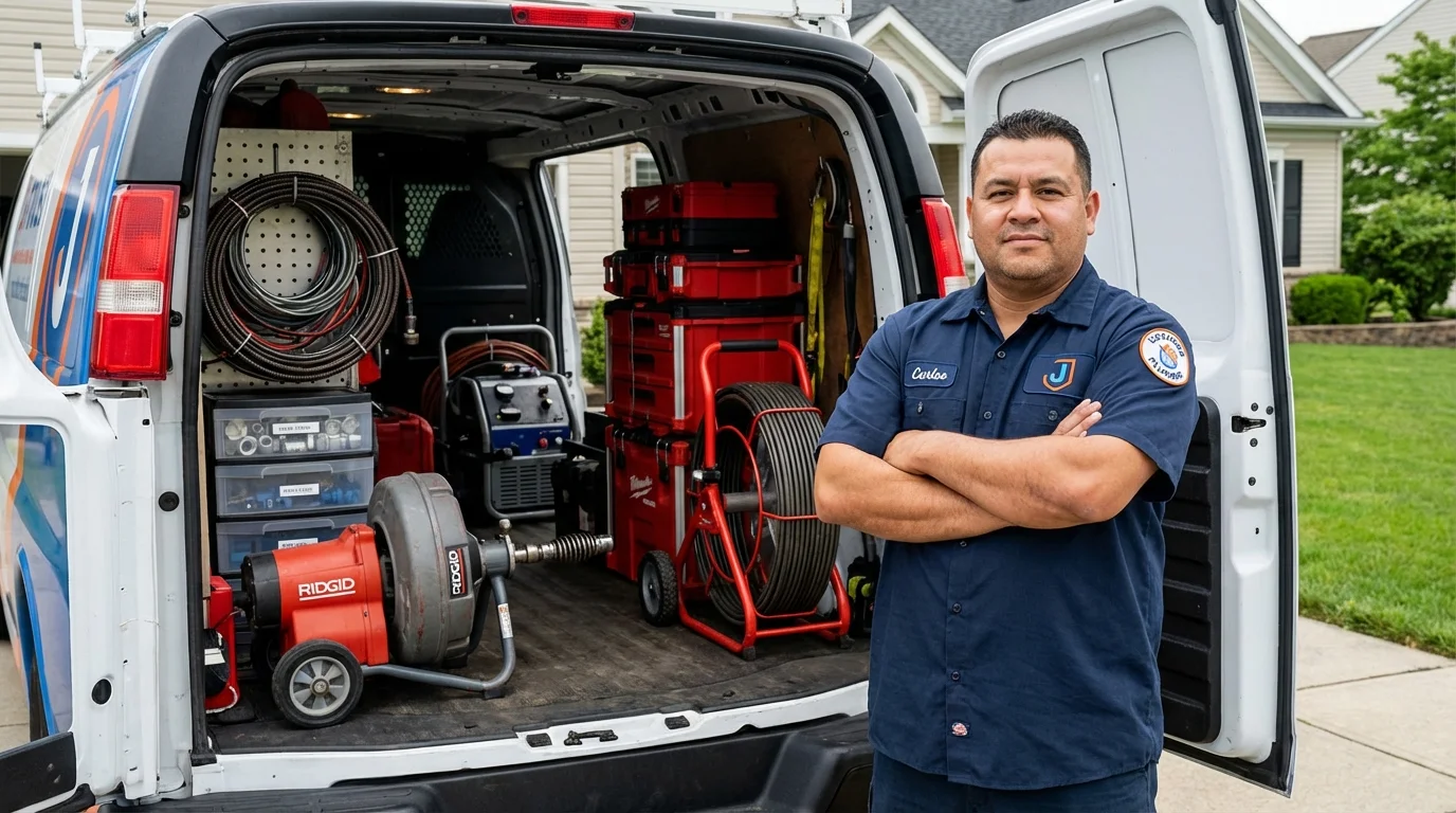 Professional drain cleaning equipment and Johns Plumbing LLC plumber in Avenel