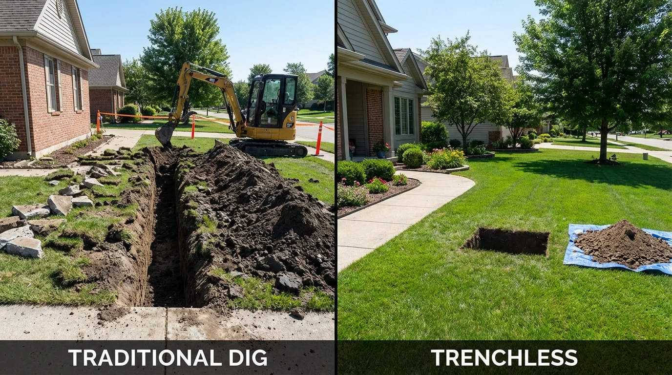 Trenchless sewer repair with minimal yard damage versus traditional excavation in Avenel, NJ
